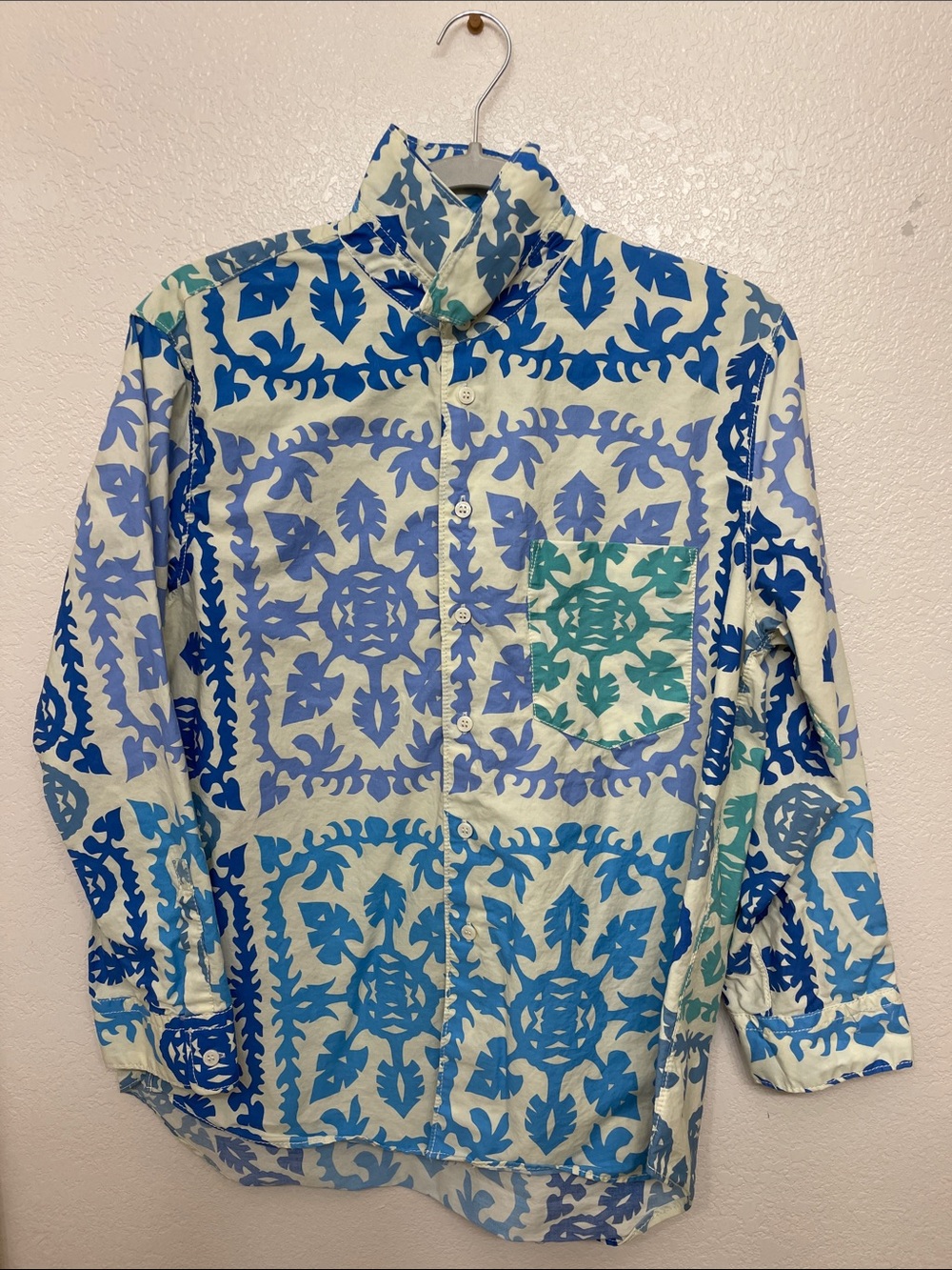 Zara Blue & Teal Printed Button-Down Shirt